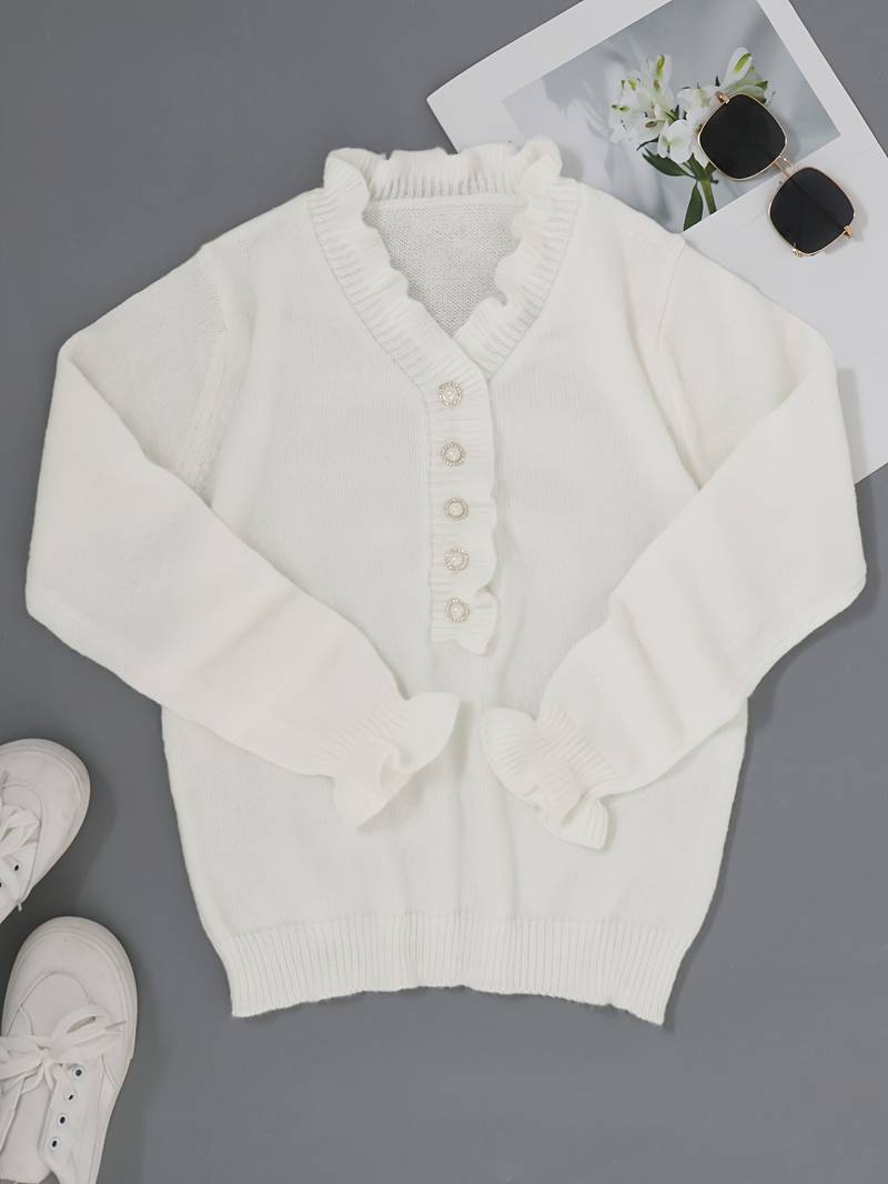 Mara | Plain Jumper With V-Neck and Buttons
